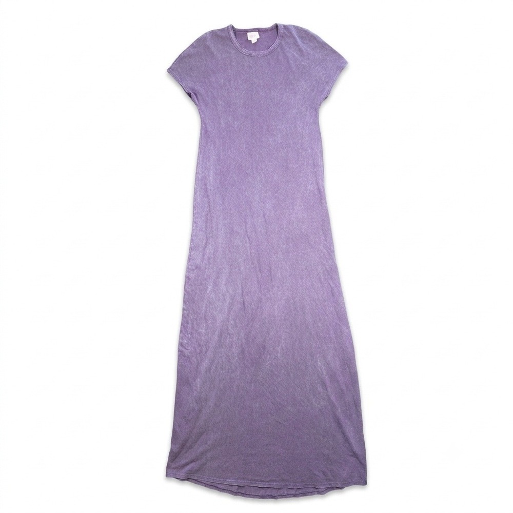 LuLaRoe Maria Maxi Dress XXS Purple Acid Wash Short Sleeve Cotton Blend T-Shirt